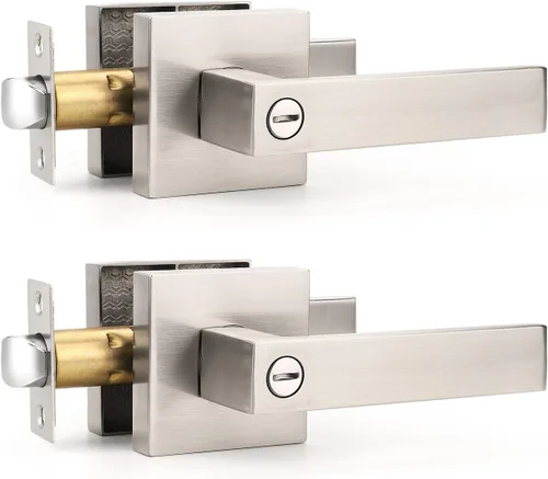 Miniatura 12 de Gobrico 1 paquete de manijas cuadradas de privacidad para puerta en acabado negro mate, manijas interiores sin llave, reversibles para puertas