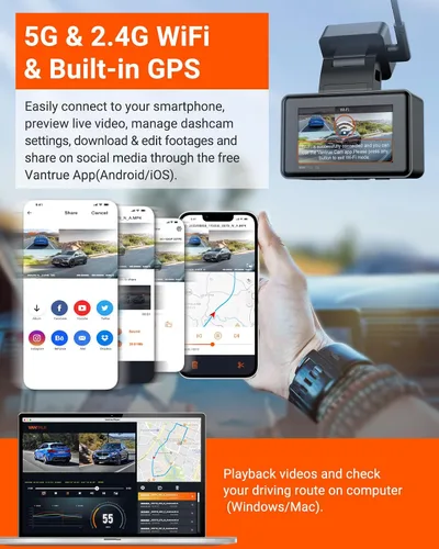Miniatura 4 de Vantrue Cámara de tablero E2 delantera y trasera, cámara trasera de 2.7 K, STARVIS dual, cámara de tablero de 2.7K + 2.7K para automóviles, control