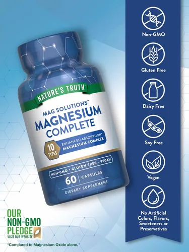 Miniatura 3 de Nature's Truth Suplemento Complejo de Magnesio 10 Formas 300 mg 60 cápsulas Glicinato, Citrato, Plus More Vegano, sin OMG y sin gluten