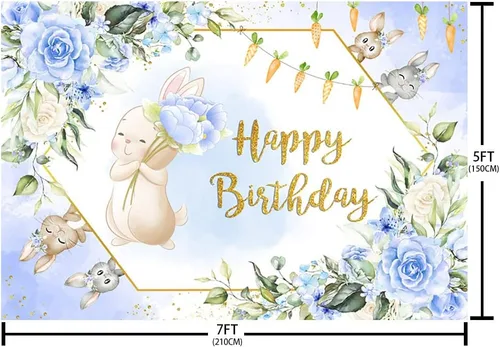 Miniatura 5 de AIBIIN Fondo de fiesta de feliz cumpleaños de 7 x 5 pies, conejito de primavera, Pascua, conejo, floral, mariposa, zanahoria, fondo de fotografía