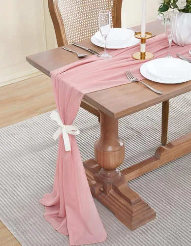 Miniatura 10 de WARM HOME DESIGNS Tela de gasa beige de 35 x 120 pulgadas. Utiliza material de gasa de lujo como camino de mesa, decoración de arco de boda, bufanda