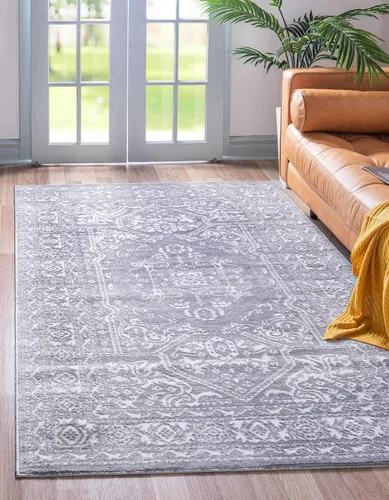 Miniatura 12 de Unique Loom Boston Collection - Alfombra de área con medallón (3 pies 3 pulgadas, redonda, blanco/gris)