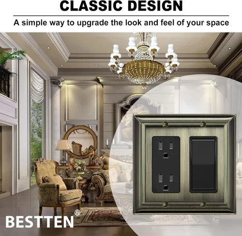 Miniatura 2 de BESTTEN - Placa de pared decorativa de metal de aleación de zinc de latón envejecido de 2 bandas, decoración de la colección Grand, cubierta