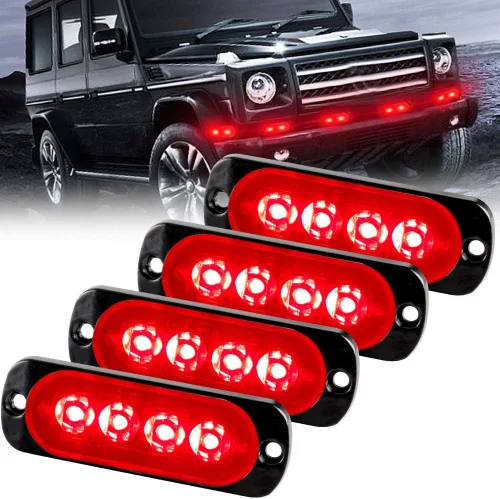 Miniatura 17 de Barra de luz estroboscópica 2 piezas, 12 LED, luz de advertencia de emergencia, con función de sincronización impermeable, 12 – 24 V, para vehículos