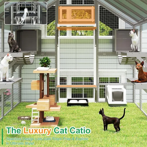 Miniatura 2 de Catio Recinto Extra Grande para Gatos al Aire Libre Impermeable, Casa para Mascotas al Aire Libre con Acceso Peatonal para Múltiples Gatos, Jaula