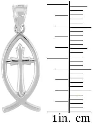 Miniatura 3 de Collar con colgante de cruz de Jesús de plata de ley 925 con colgante de pez cristiano Ichthus