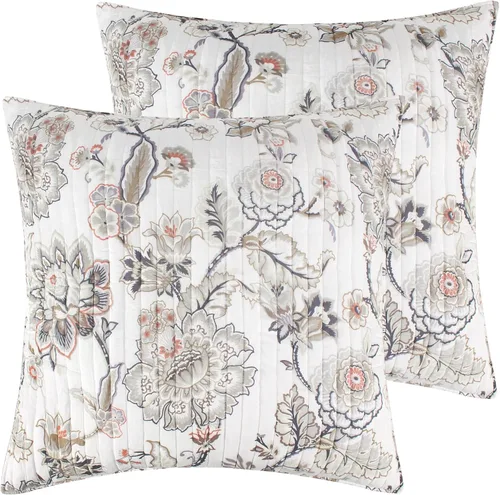 Levtex Home - Juego de 2 fundas de almohada Ophelia Euro - Cuadros - Gris, gris topo, rubor y crema - Euro (26 x 26 pulgadas), sin inserto -