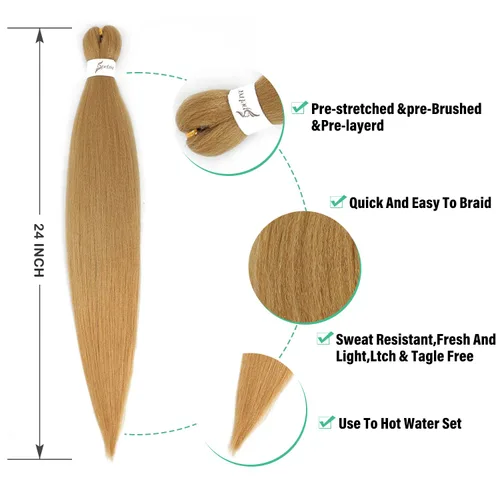 Miniatura 3 de SOKU Extensiones de cabello trenzado preestiradas de 24 pulgadas, paquete de 4 paquetes de trenzas de caja color rubio miel fresa, trenzas 4
