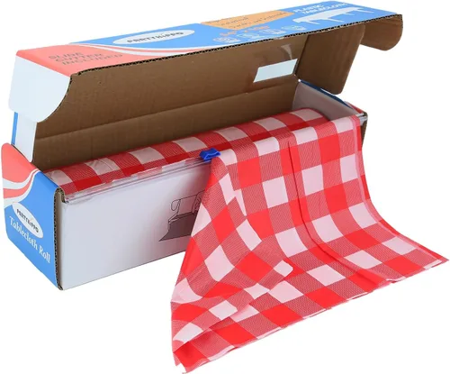 Miniatura 13 de Rollo de mantel de plástico, manteles de plástico de 54 x 100 pies para fiestas, desechables con caja de corte, mantel desechable cortado a medida