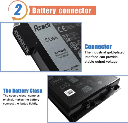 Miniatura 3 de ASODI 7WNW1 - Batería para portátil compatible con Dell Latitude 5420 5424 Rugged 7424 Extreme P137G P85G P86G P137G001 P137G002 P85G001 P86G001
