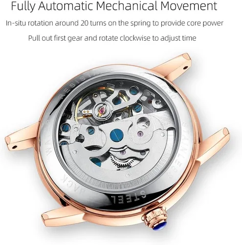 Miniatura 5 de Reginald Reloj mecánico para mujer, en forma de corazón, movimiento mecánico de oro, reloj mecánico automático para mujer, Negro -, Moda casual