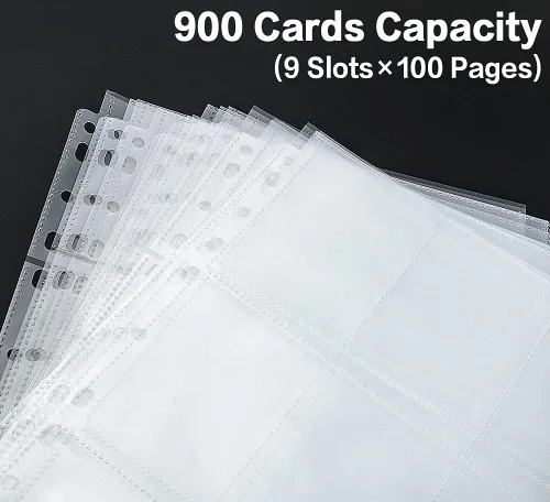 Miniatura 3 de HERKKA Páginas de funda para tarjetas coleccionables, paquete de 100 9 páginas de álbum de bolsillo, 11 agujeros, para carpeta de 3 anillas