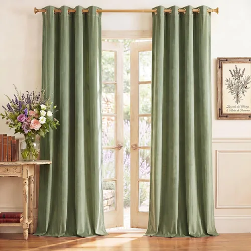 Miniatura 30 de StangH Cortinas de Terciopelo Grueso Sólido - Juego de Tratamiento de Ventanas con Oscurecimiento Moderado para Dormitorio, Cortinas/Cortinajes