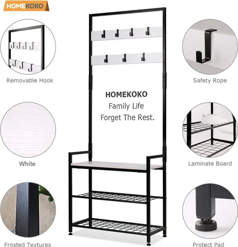 Miniatura 4 de HOMEKOKO Estante de almacenamiento para árbol de entrada, estante para zapatos, muebles decorativos de aspecto de madera con marco de metal, diseño