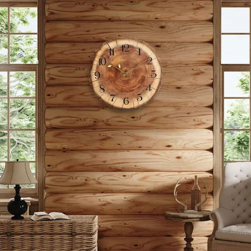 Miniatura 2 de JoFomp Reloj de pared de madera con anillo anual, funciona con pilas, reloj de pared silencioso de 12 pulgadas sin tictac, reloj de pared rústico