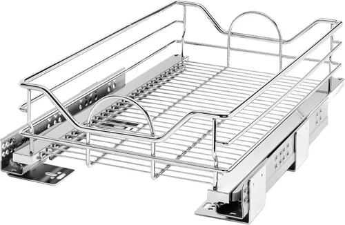 Rev-A-Shelf Organizador individual de acero extraíble para gabinetes de cocina y baño, cesta de almacenamiento de alambre con cierre suave, cromo,