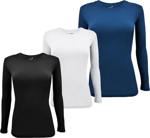 Miniatura 167 de Natural Uniforms Camiseta Under Scrub para mujer, cuello redondo, manga larga, paquete de 3, paquete múltiple de 3