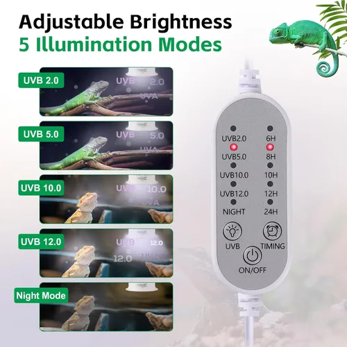 Miniatura 2 de Luz UVB para reptiles, accesorio de luz UVA UVB para reptiles con temporizador, bombilla LED UVB para dragón barbudo, gecko, tortuga, camaleón