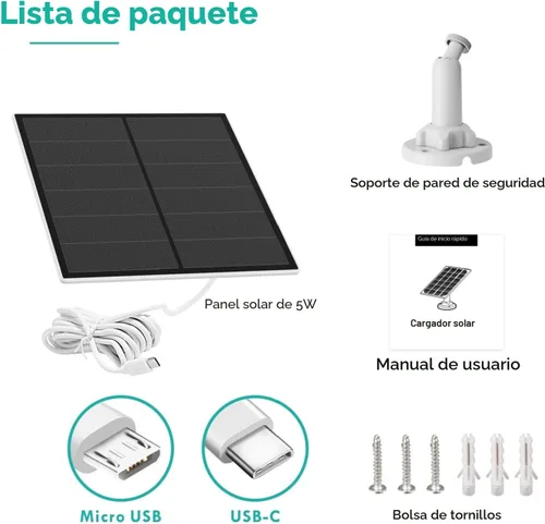 Miniatura 7 de Panel solar para cámara de seguridad, panel solar USB de 5 W compatible con cámara de batería recargable, cargador de panel solar para cámara