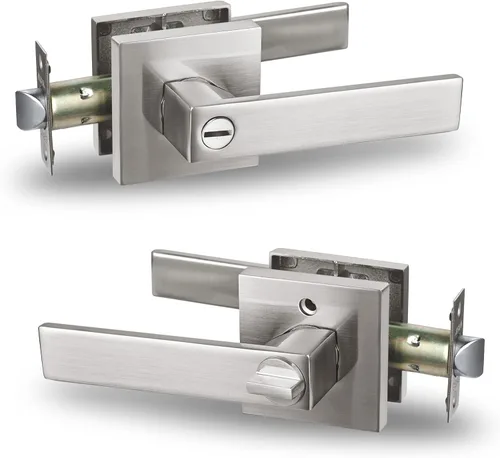 Miniatura 41 de USHTL01-SN-BK-6P - Manija cuadrada de privacidad para puerta de níquel cepillado sin llaves para dormitorio o baño, USHTL01-SN-BK-6P