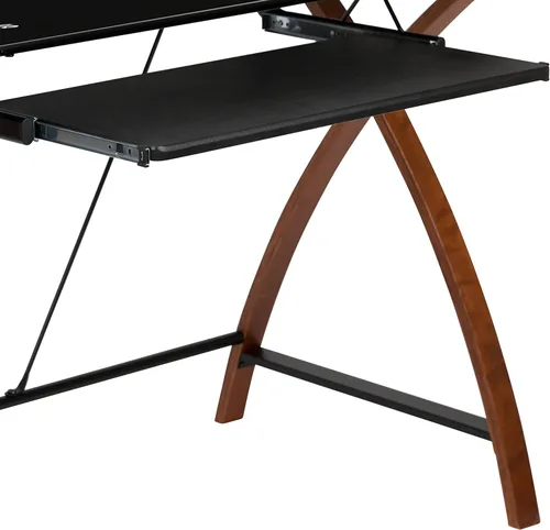 Miniatura 11 de Flash Furniture Jude - Escritorio para computadora de cristal negro con bandeja extraíble para teclado y marco entrecruzado