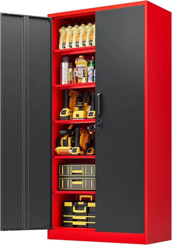 Miniatura 10 de Armario de almacenamiento de metal con 2 puertas y estantes ajustables, armario de metal ancho, gabinete de almacenamiento bajo, gabinete de acento
