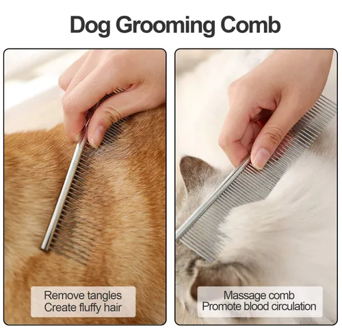 Miniatura 5 de Lamoutor Peine de pulgas para mascotas, peine de dientes finos y peines de acero inoxidable para mascotas, 7 unidades para perros, gatos y mascotas