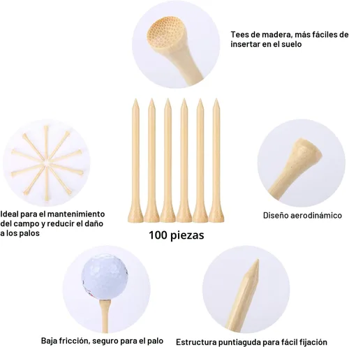 Miniatura 5 de Camisetas de golf duraderas de bambú, 100 piezas, 100 unidades, 3-1/4 pulgadas, material biodegradable que reduce la fricción lateral, más estable