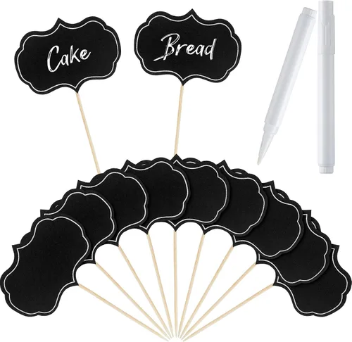 Chinco 100 marcadores de queso negro, etiquetas de tablero de embutidos para fiestas, bufé, pasteles, cupcakes, palillos de cóctel, palillos de