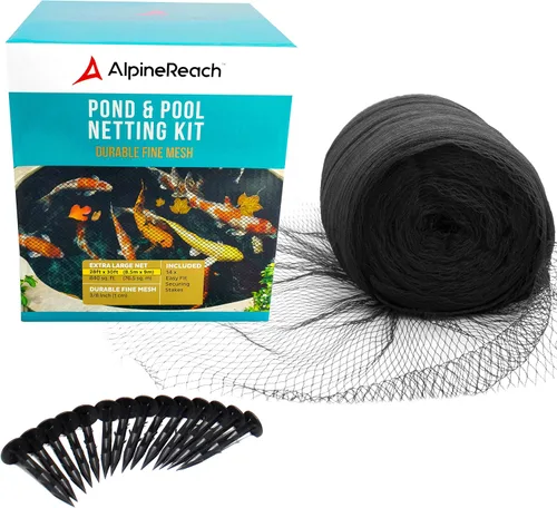 Miniatura 9 de AlpineReach Kit de malla para estanques de peces Koi de 14 x 14 pies, negro, malla fina tejida de alta resistencia para hojas - Protege a los peces