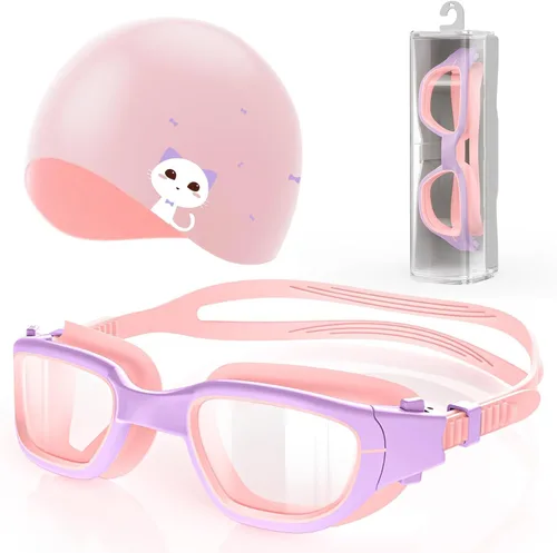 Miniatura 9 de Kids Swim Goggles with Silicone Swim Cap, Swimming Goggles Cap Set for Kids 6-14, Anti-Fog Anti-UV for Boys Girls