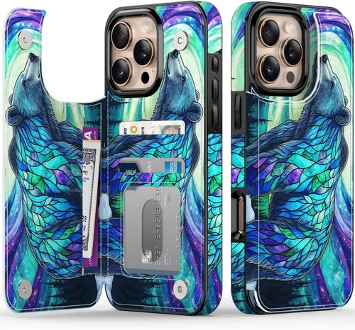 Miniatura 127 de FUNMIKO Funda tipo cartera para iPhone 13 con tarjetero, bloqueo RFID, protección de grado militar y obras de arte impresas con rayos UV, cierre