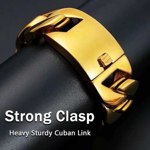 Miniatura 5 de AYiFFWTEO Collar de Pulsera de Cadena de Oro de 32mm de Ancho, Cadena de Oro Pesada con Caja, Chapado en Oro de 18K, Acero Inoxidable 316L, Cadena