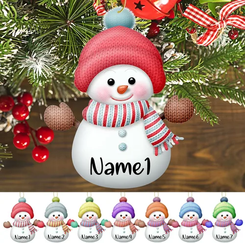 Miniatura 11 de Adornos de Navidad personalizados para la familia, 7 piezas de muñecos de nieve de Navidad personalizados con nombres, decoración colgante