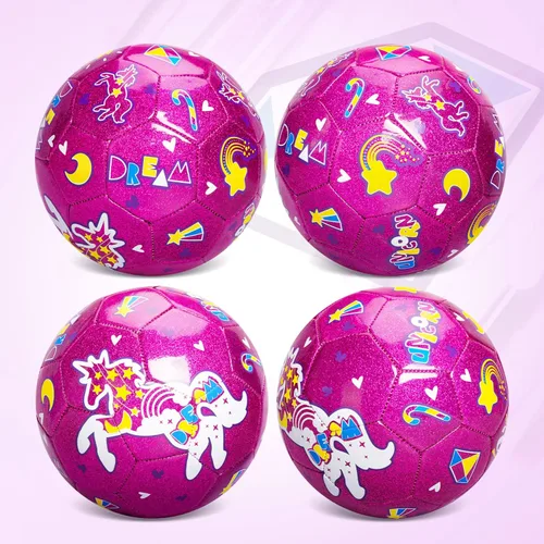 Miniatura 4 de ZOOJOY Pelota de fútbol tamaño 3 para niñas, pelota de fútbol rosa de unicornio para niños, regalo para niños pequeños con bomba, juguetes de juego