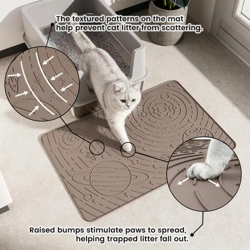 Miniatura 3 de OHMO Tapete de arena para gatos mediano de 23.6 x 15.7 pulgadas, goma de silicona beige, control de dispersión para caja de arena para gatitos