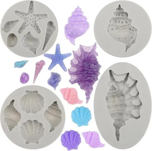Miniatura 9 de Beasea Molde de fondant para pastel de sirena, 3 piezas de caballito de mar, estrella de mar, cola de sirena, molde de silicona para conchas