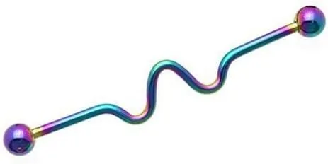 Miniatura 3 de Oasis Plus Anillo de perforación industrial de 14G con forma de arco iris, barra de proyecto, cartílago, 1.969 in, Acero inoxidable, acero