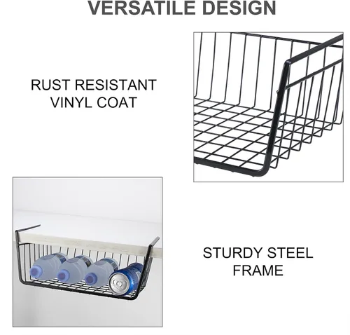 Miniatura 8 de Cesta de almacenamiento debajo del estante, cesta de alambre para el hogar, cesta de almacenamiento colgante de metal debajo del estante, cesta de 4