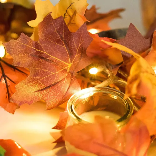 Miniatura 7 de DearHouse 4 piezas de hojas de arce de otoño, 5.9 pies/pieza, guirnalda de vid colgante artificial de otoño, follaje de otoño, decoración de Acción