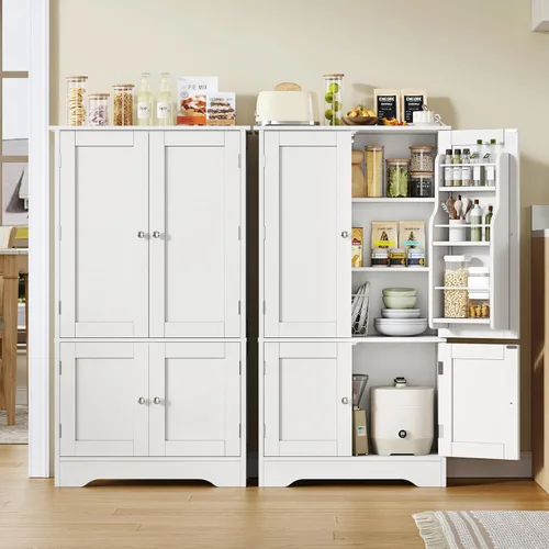 Miniatura 7 de TEENFON Armario de despensa de 43 pies de alto con 4 puertas, armario de cocina con 6 estantes de puerta, armario de almacenamiento-despensa