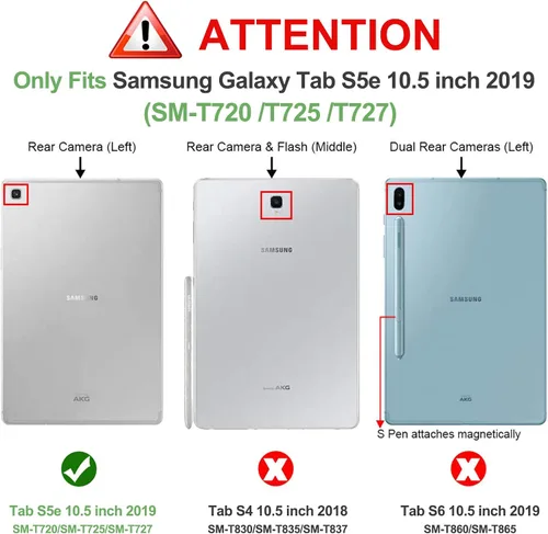 Miniatura 2 de BRAECN Funda para Samsung Galaxy Tab S5e de 10.5 pulgadas 2019, resistente a prueba de golpes con soporte giratorio 360/correa de mano y correa