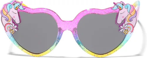 Miniatura 3 de ShadyVEU Gafas de sol para niños con forma de corazón, diseño de unicornio con purpurina y arco iris, para fiesta mágica, a prueba de roturas