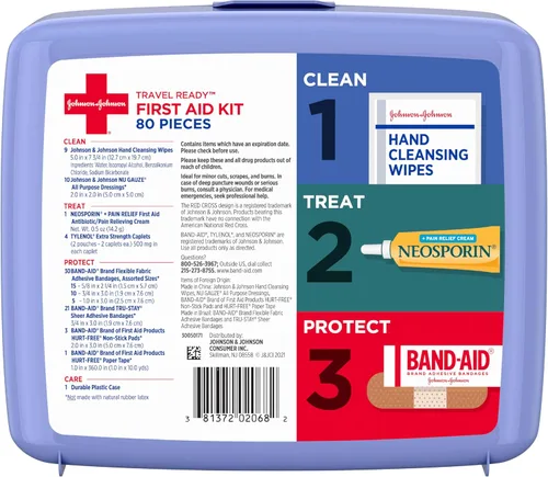 Miniatura 8 de BAND-AID Brand Travel Ready Kit portátil de primeros auxilios de emergencia, cuidado de heridas menores, perfecto para el hogar, automóvil, camping