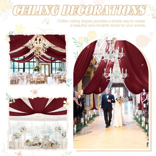 Miniatura 5 de FUHSY Cortinas de techo para arco de boda, tela drapeada, tela de gasa, cortinas de gasa burdeos para telón de fondo, 5 x 20 pies, 2 paneles