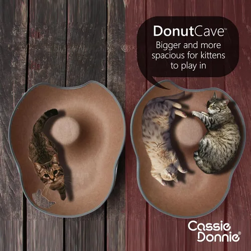Miniatura 5 de Cama túnel para gatos de interior, mediana y grande, casa cueva en forma de donut de hasta 22 libras, espaciosa para 2 gatitos (marrón)