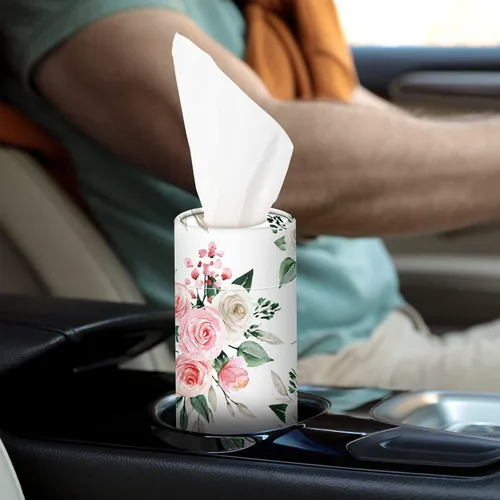 Miniatura 7 de Ctosree 8 piezas de soporte de pañuelos de coche cilindro a granel redondo floral portavasos pañuelos faciales para recambio de viaje caja