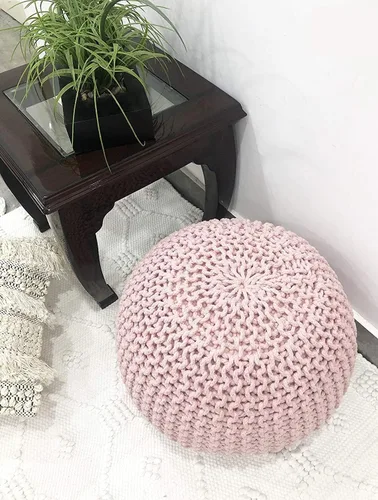 Miniatura 6 de FRELISH DECOR Puf redondo otomano tejido a mano, 100% algodón, puf reposapiés de punto - saco de frijoles tejido - silla de piso para sala de estar