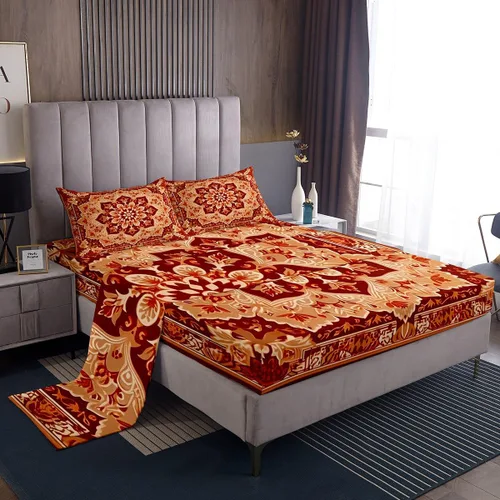Miniatura 15 de Erosebridal Juego de sábanas y fundas de almohada vintage con estampado floral oriental para niños pequeños, juego de sábanas de medallón persa