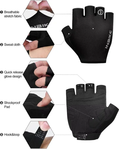 Miniatura 2 de INBIKE Guantes de ciclismo Guantes de ciclismo que absorben los golpes, transpirables, antideslizantes, sin dedos, para hombres y mujeres